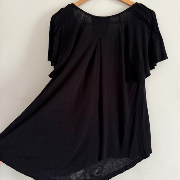 FREE PEOPLE | Black Linen Blend Swing T-shirt V Neck Pintuck Shoulders | Small - Picture 3 of 8